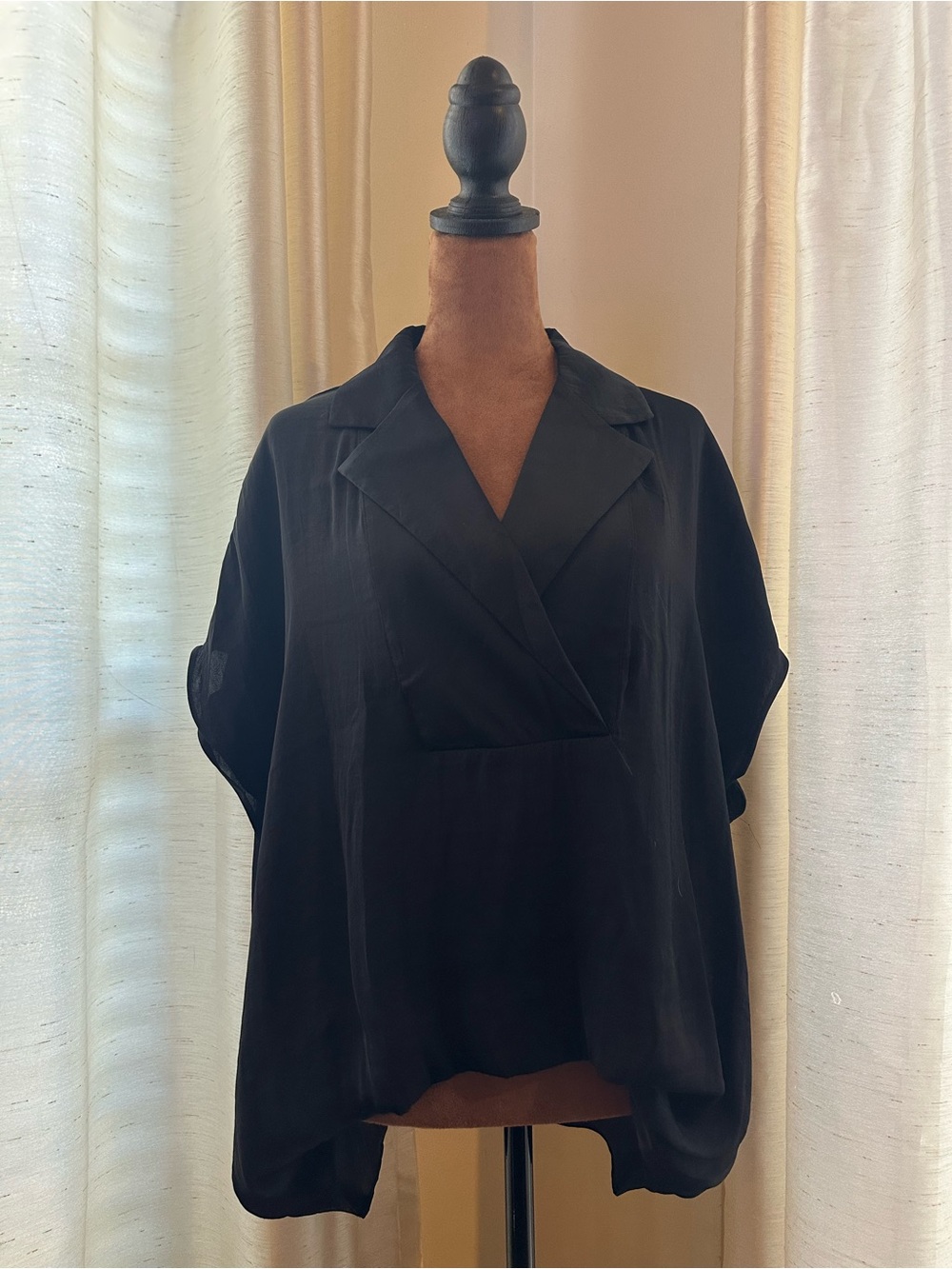 Women's Black Wrap Collar Blouse